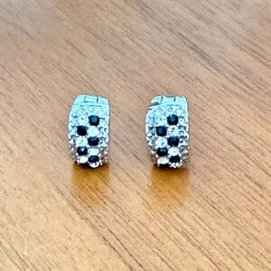 Silver and Black Hoop Huggie Earrings